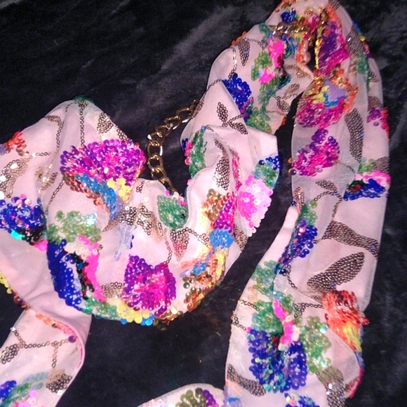 Colorful Sequin Wrap, Scarf top, Chain Halter. - Picture 4 of 8